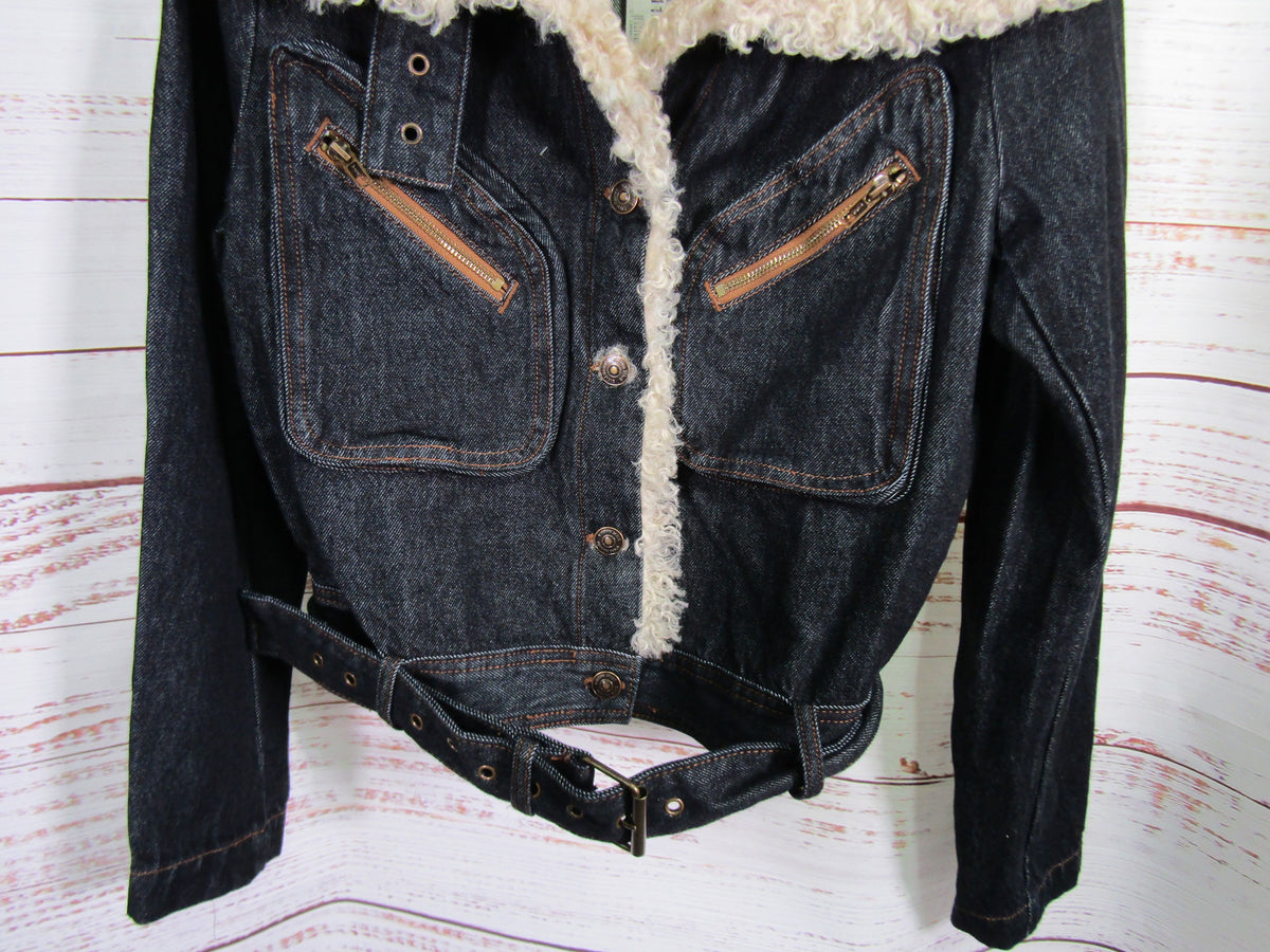 Steve Madden Lazuli Women's Blue Denim Faux Shearling Jacket Size S