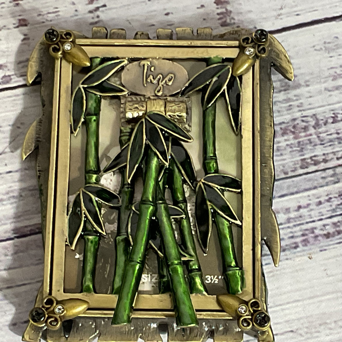 VTG. TIZO Green Bamboo & Rhinestone 2.5" x 3.25" Picture Frame