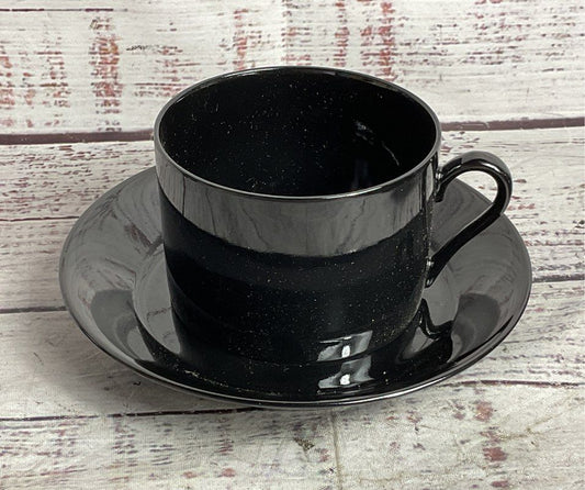 Fitz and Floyd Set 4 Coffee Mugs 3 Saucers Black