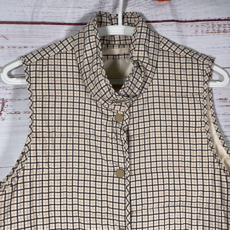 Selected Femme Beige Plaid Full Button Puffer Vest - Size 38