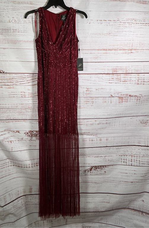 NWT Women's Adrianna Papell Ruby Red Beaded Dress Size 2 Retail $349