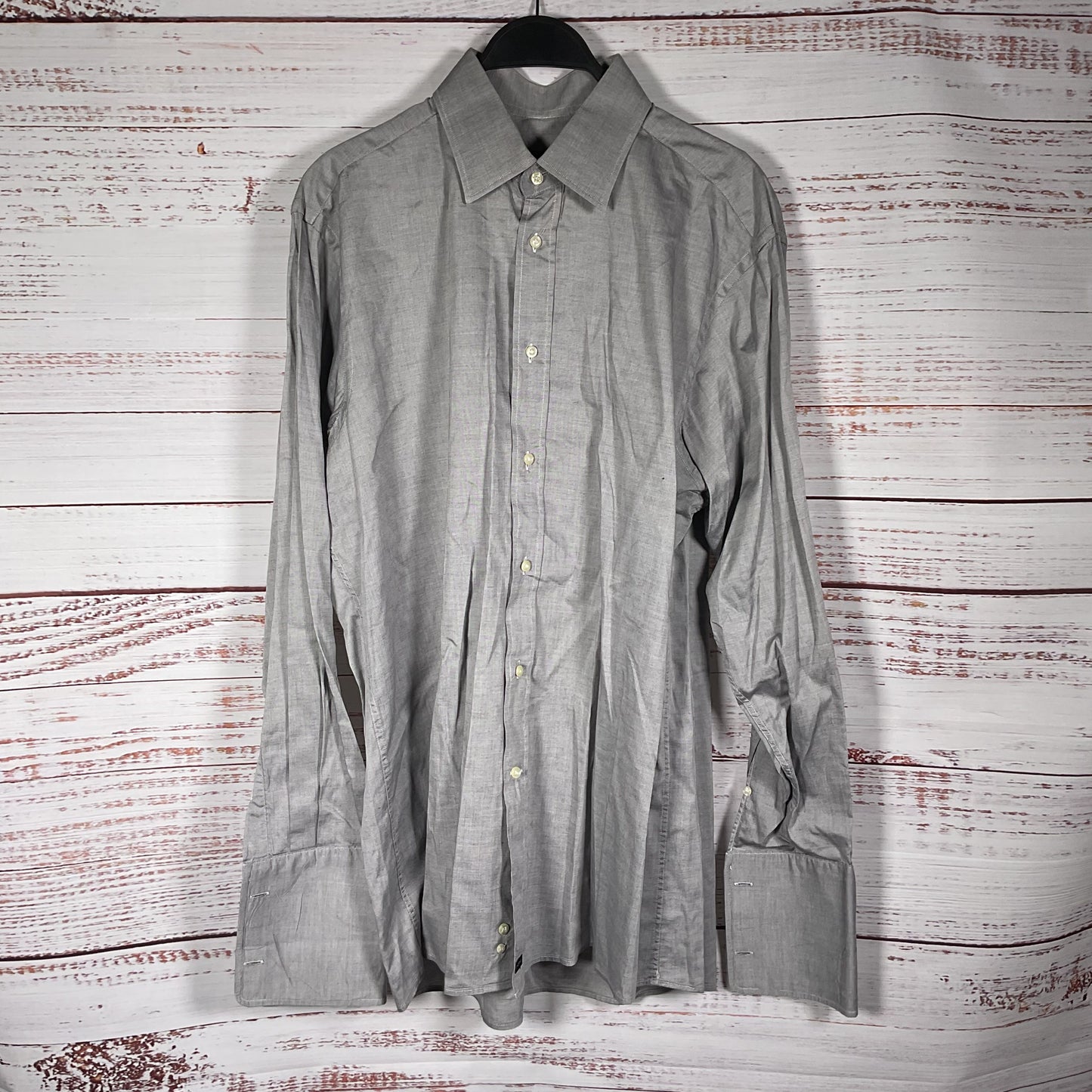 Cadini Grey French Cuff Long Sleeve Button Up Dress Shirt - Size 16 41