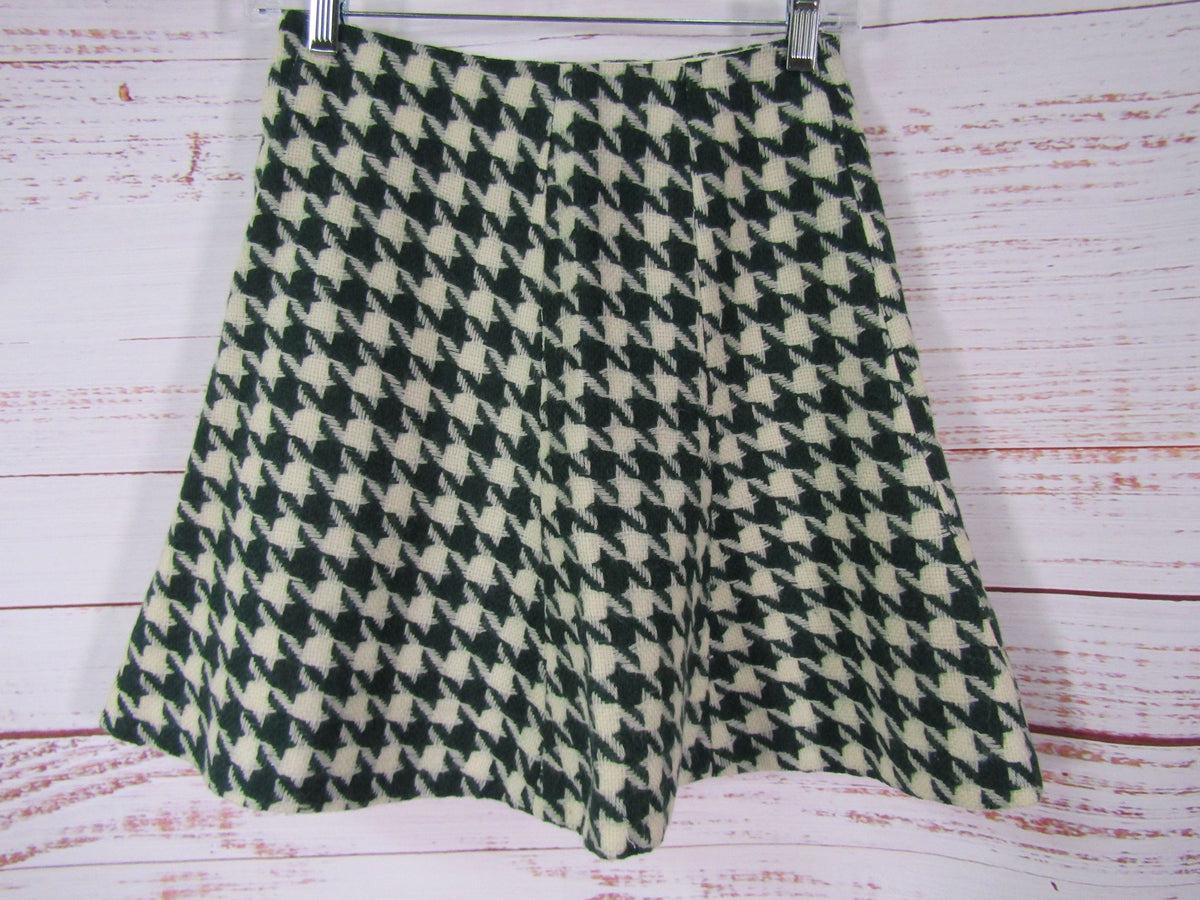 Vintage Patty Woodman Women's Green Houndstooth Wool Skirt Size 6