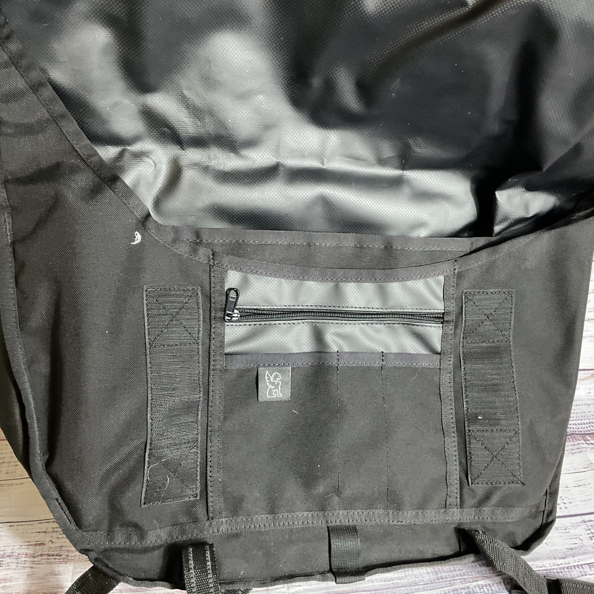 CHROME Black & Glitter Messenger Bag Seatbelt Buckle Waterproof Nylon Bag