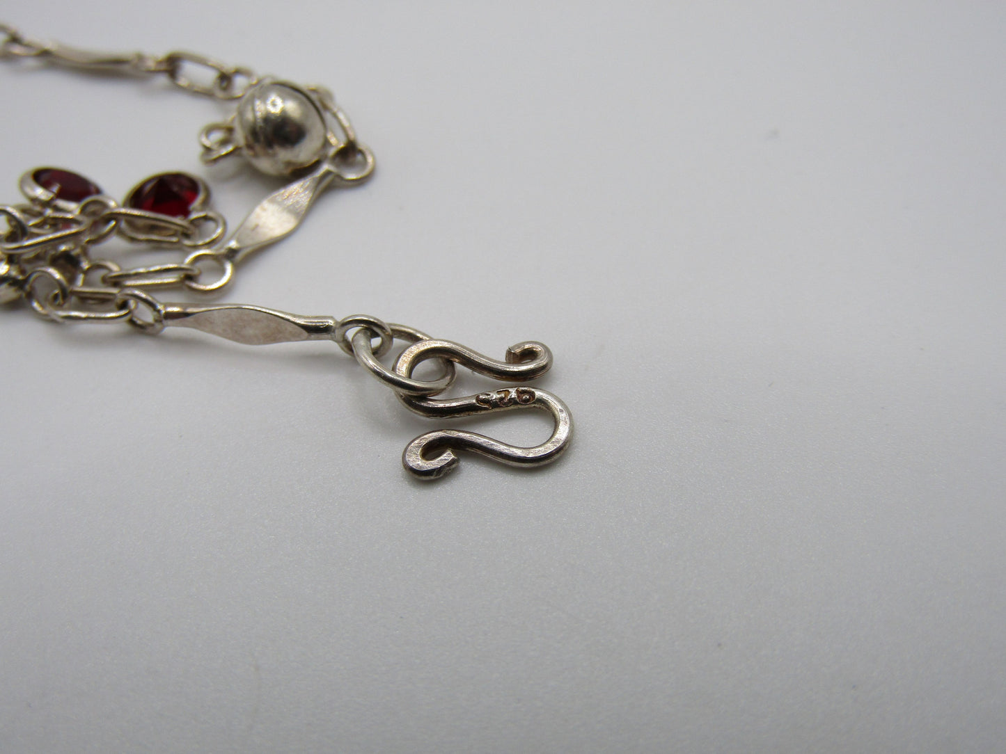 9.5" Sterling Silver Beaded Garnet Accent Anklet
