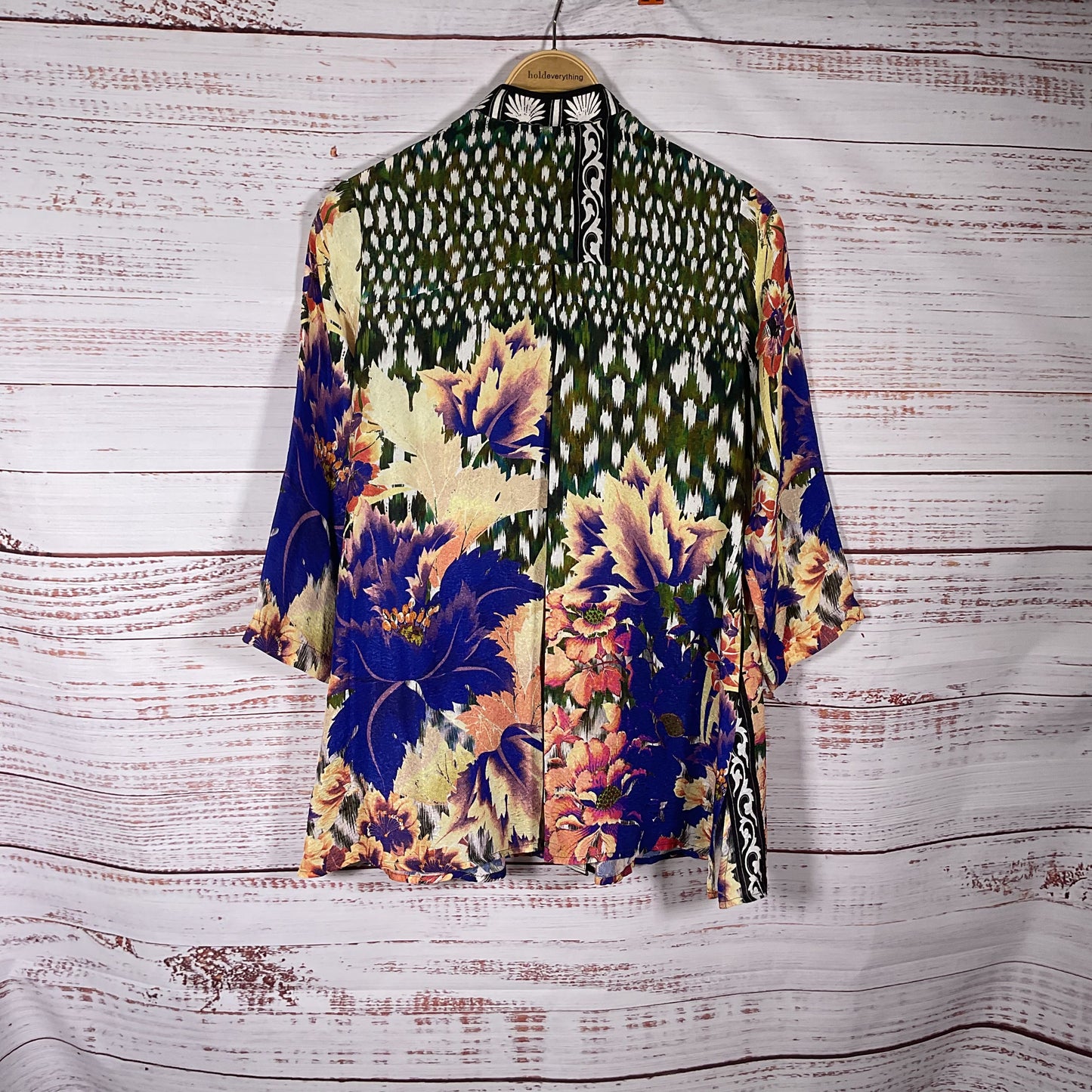 Citron Purple Green Floral Multicolor Print Silk Blend Blouse - Size S