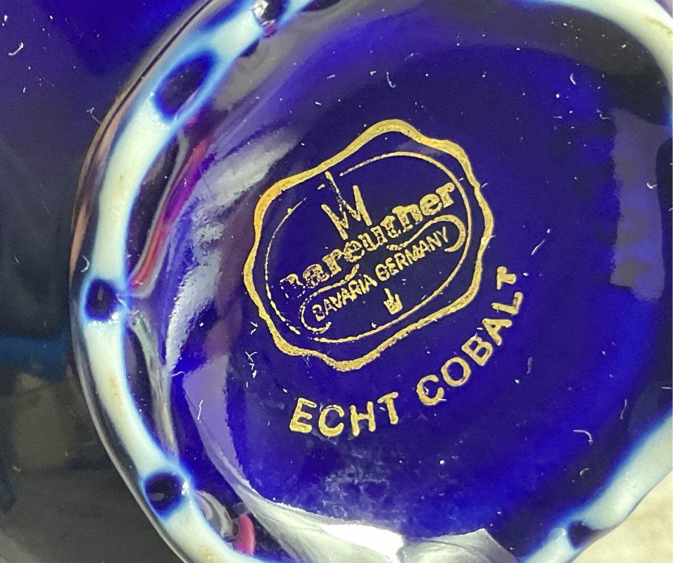Bareuther Waldsassen Echt Vintage 22K Gold Germany Set of 3 Teacups Cobalt