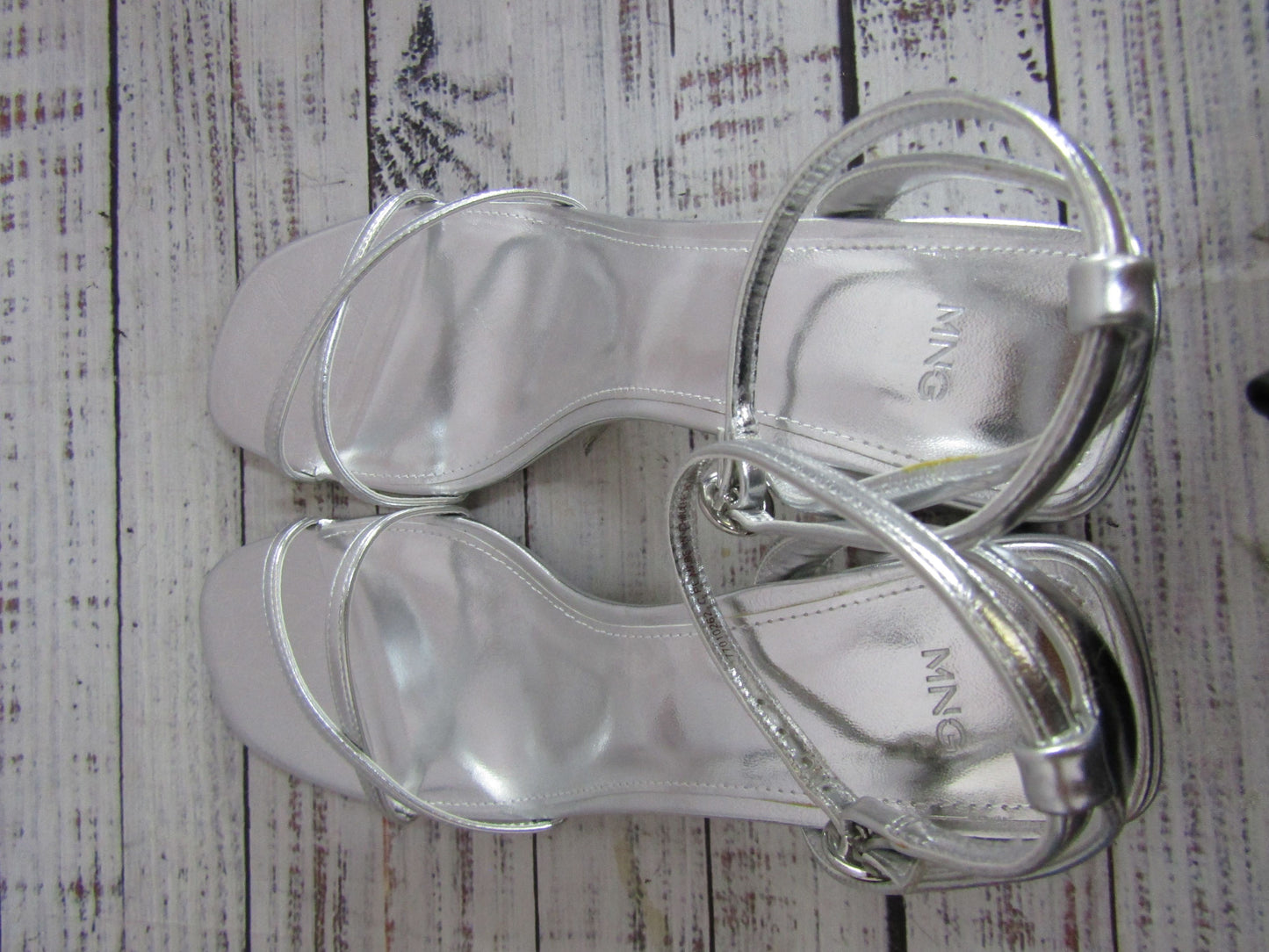 Mango Women's Silver Leather Ankle Strap Sandals Size 12
