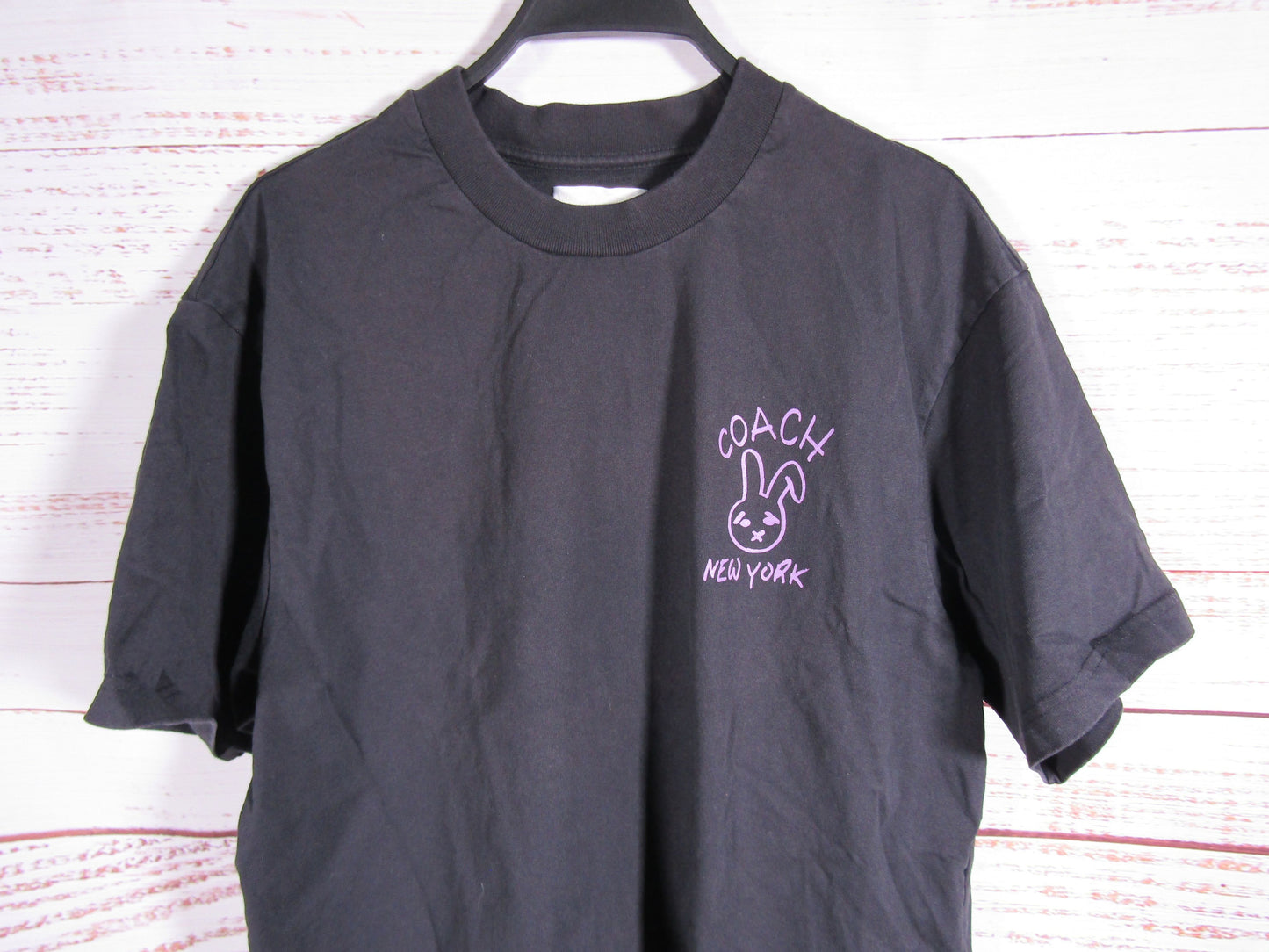 Coach Bunny Skater Women's Distressed Black Bunny Print T-Shirt Size L