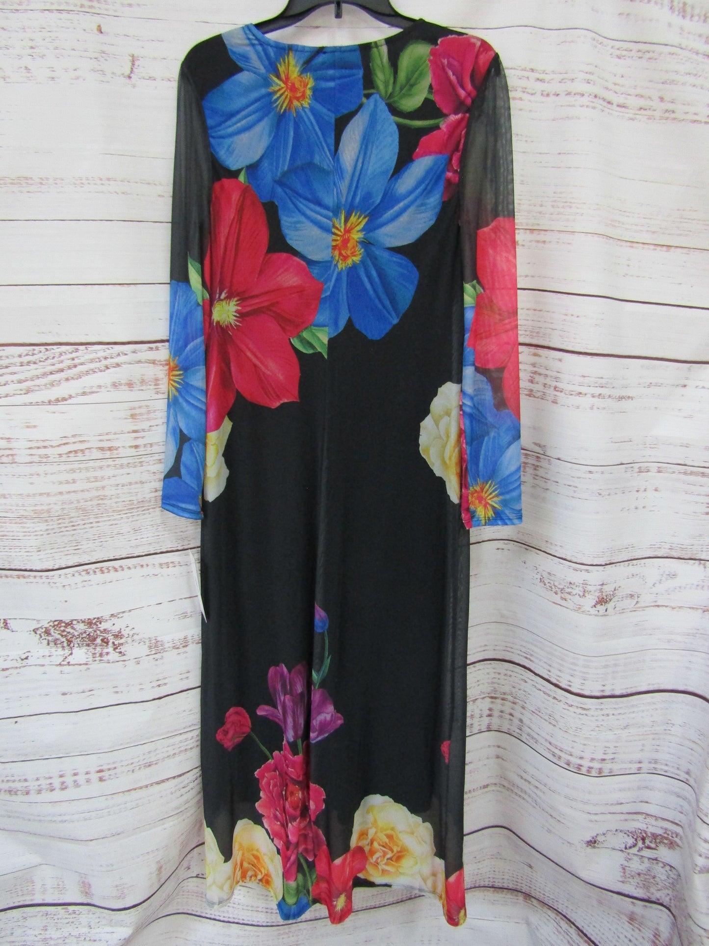 Oleg Cassini Women's Black Multi-Color Floral Print Maxi Dress Size XL