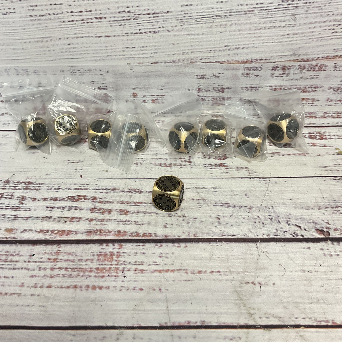 Lot Of 9 Metal Darkened Brass D6 Dice New Rounded Corners