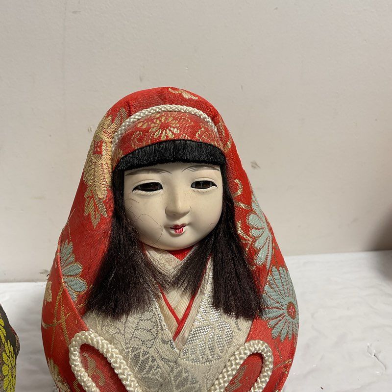 VTG. Japanese Hime Daruma Roly Poly Wedding Dolls Set of 2 6"
