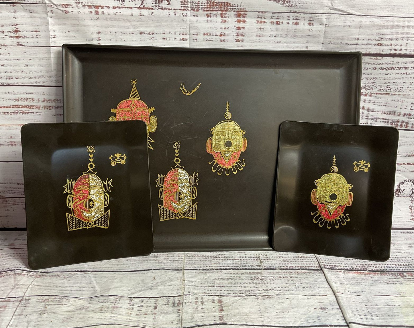 Couroc of Monterey Clown Circus Set of 3 Serving Trays Multicolor