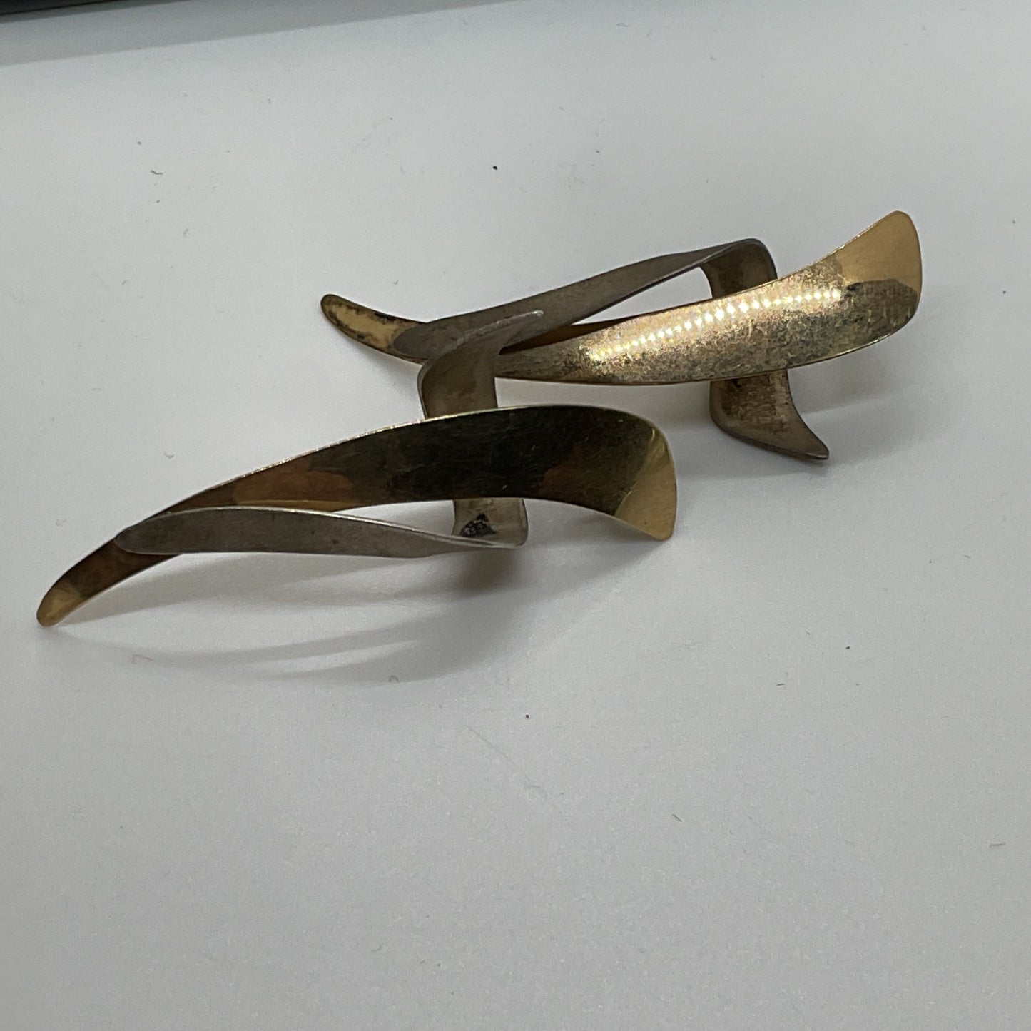 VTG Signed OSATAKE?? Modernist Architectural 14K Gold & Sterling Earrings- 4.85g