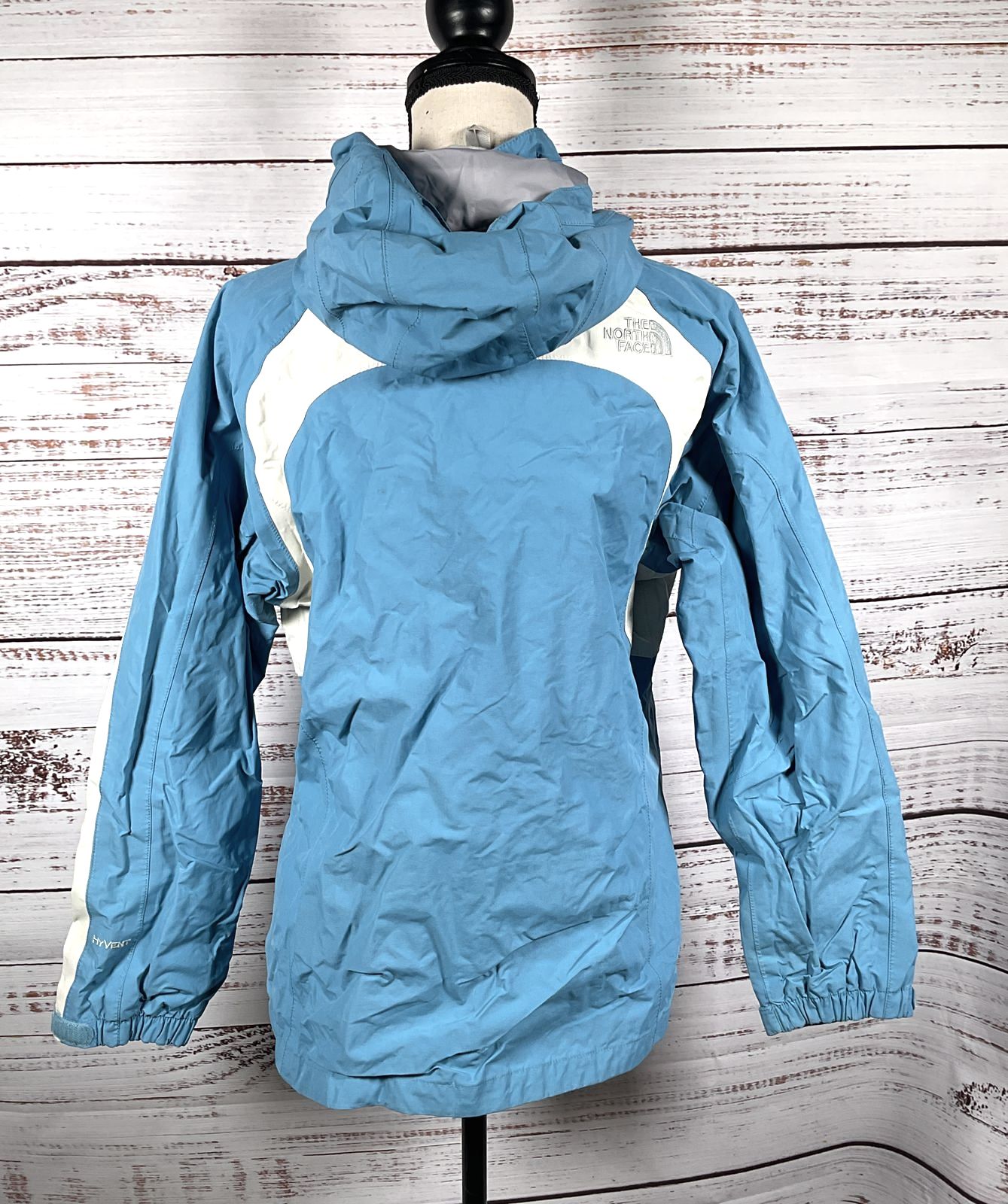The North Face Hyvent Jacket Hooded Coat Girls Blue White XL