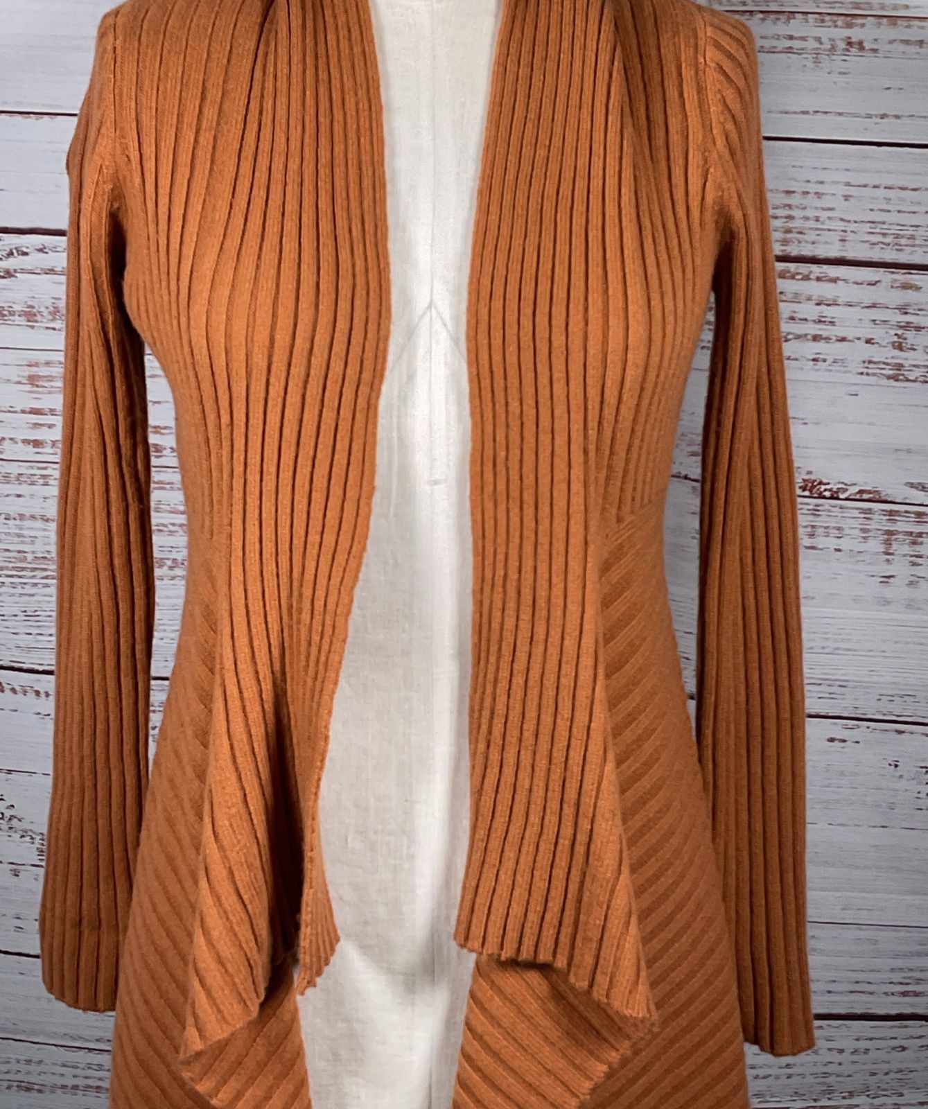 Autumn Cashmere Rib Drape Cardigan Sweater Burnt Orange S