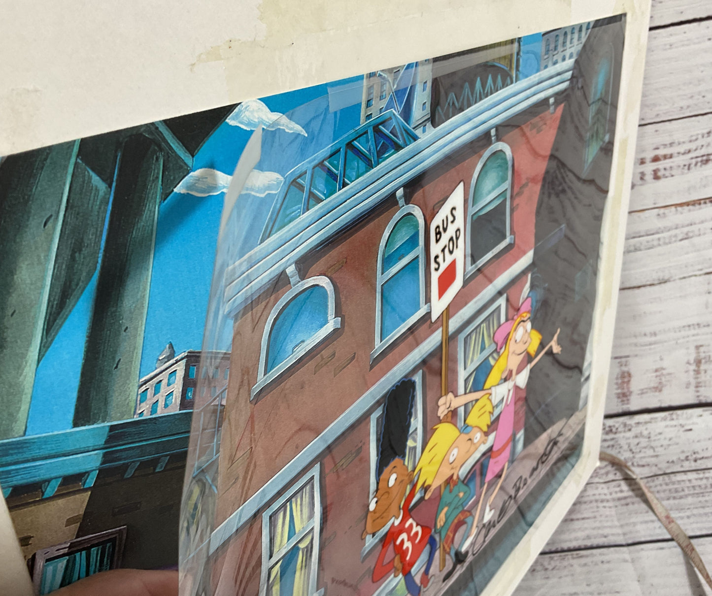 Signed CRAIG BARTLETT "Hey Arnold" Handpainted Cell Overlay Litho Print