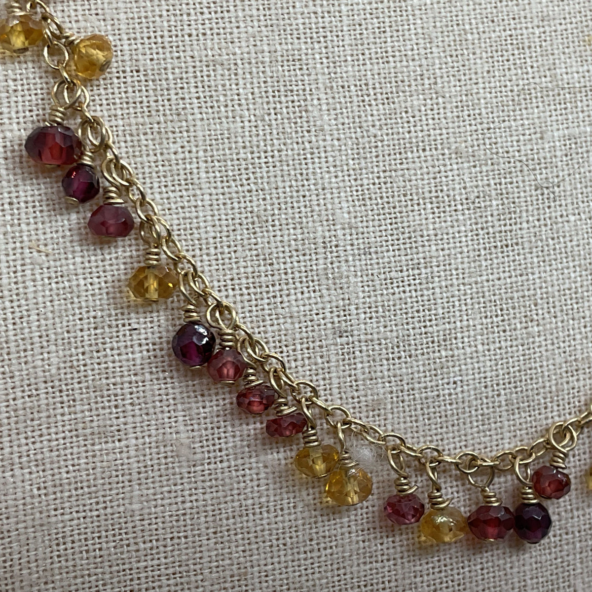 585 14K Yellow Gold Garnet & Citrine Dangle Beads 21" Chain Necklace- 11.97g