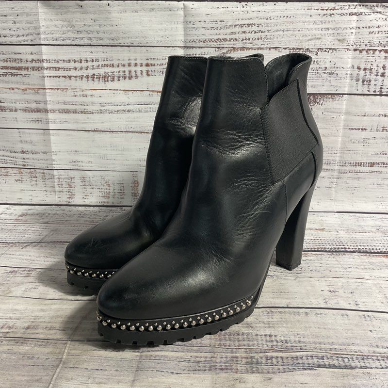 Allsaints Devora Black Leather Studded Pump Boot Women's Size 7.5 *DAMAGED*