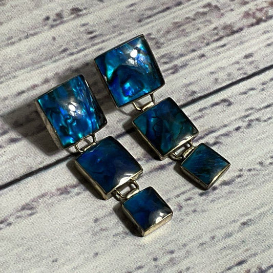 Sterling Silver & Resin Dangle Linked 1.5" Earrings- 6.89g