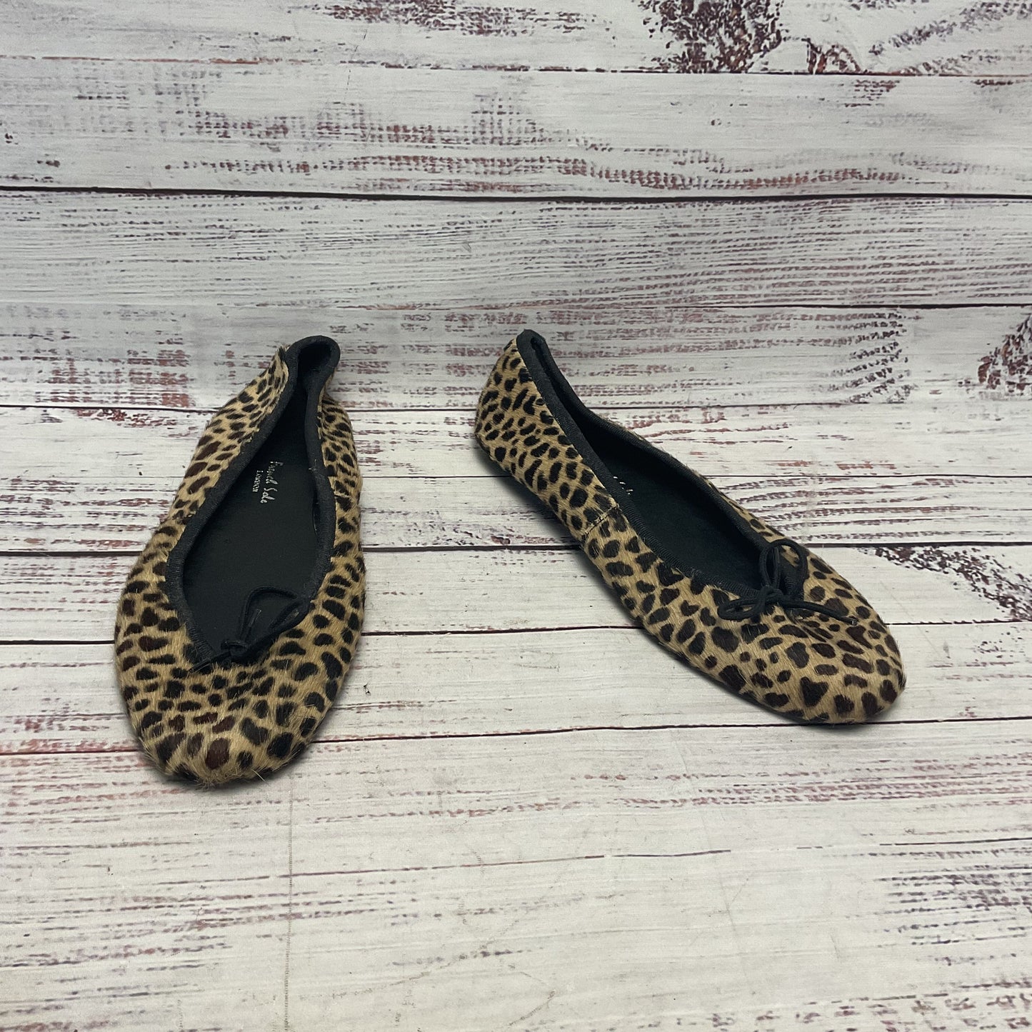 French Sole Leopard Pattern Pony Hair Ballet Flats Shoes Women Size 7