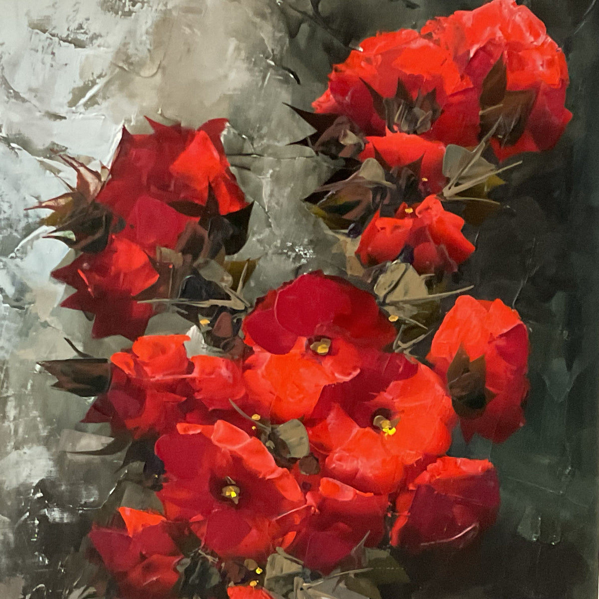 VTG Signed NIDIA D'ALLESANDRO Poppy Floral Still Life Oil Painting- 31.25" X 43"