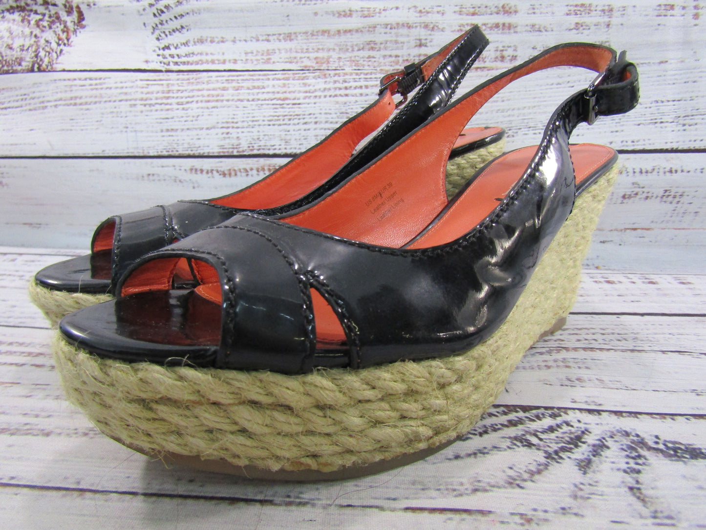 Via Spiga Mahala Women's Black Leather Espadrille Wedge Sandals Size 8