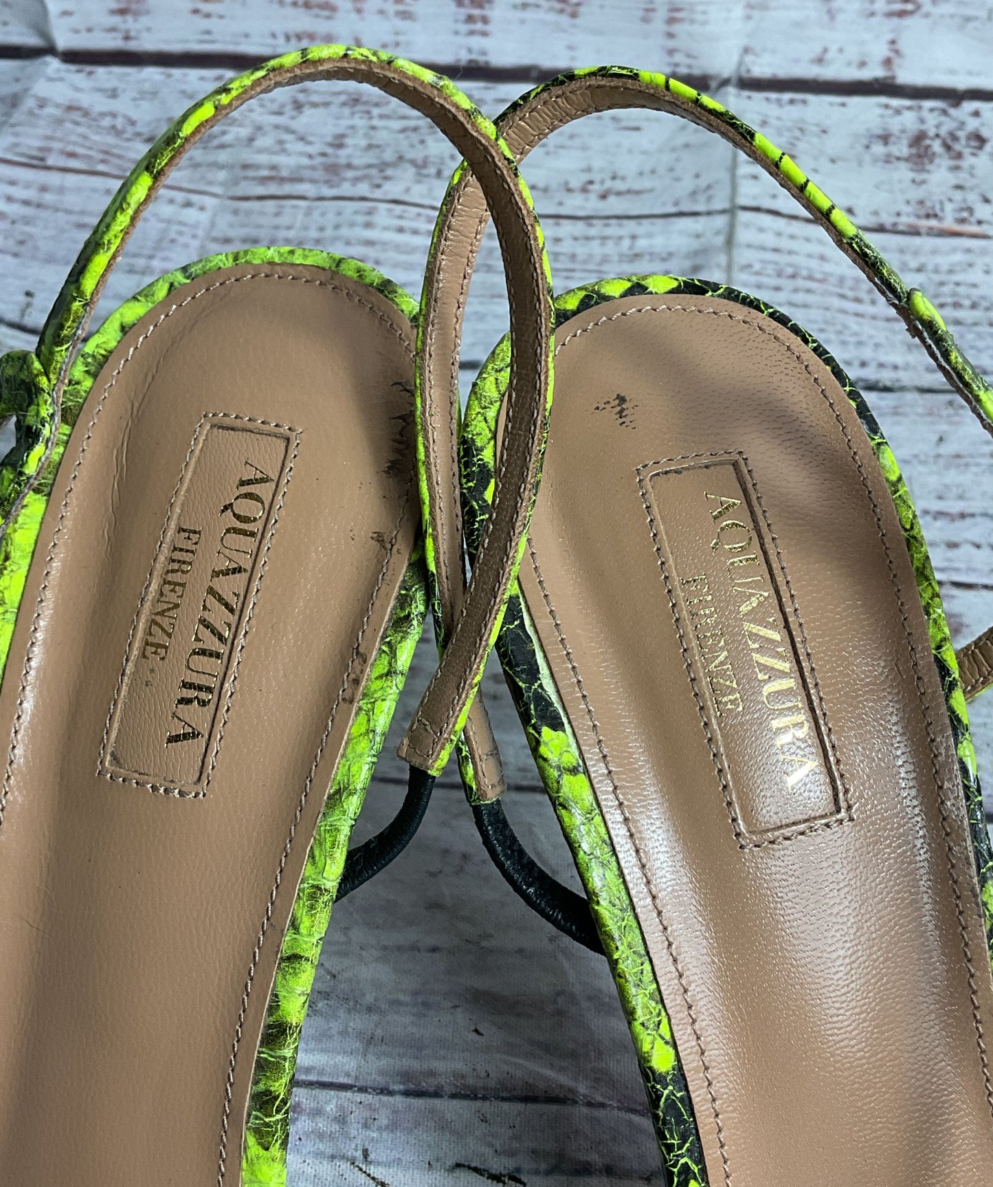 Aquazurra Leather Serpentine Python Sandals Green 39.5