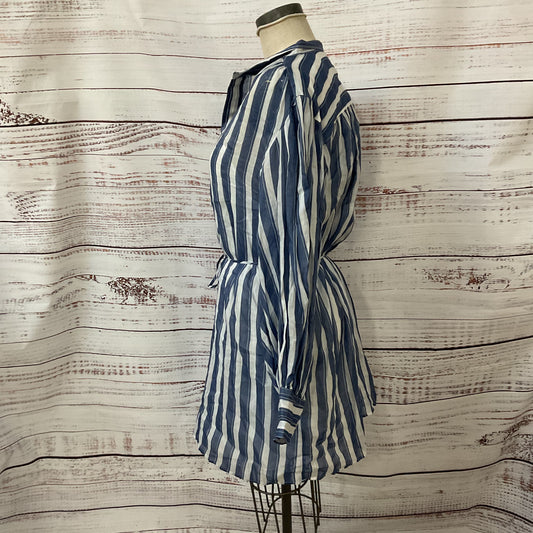 Banana Republic Blue White Stripe Ramie Waist Tie Shirt Dress - Size XL New