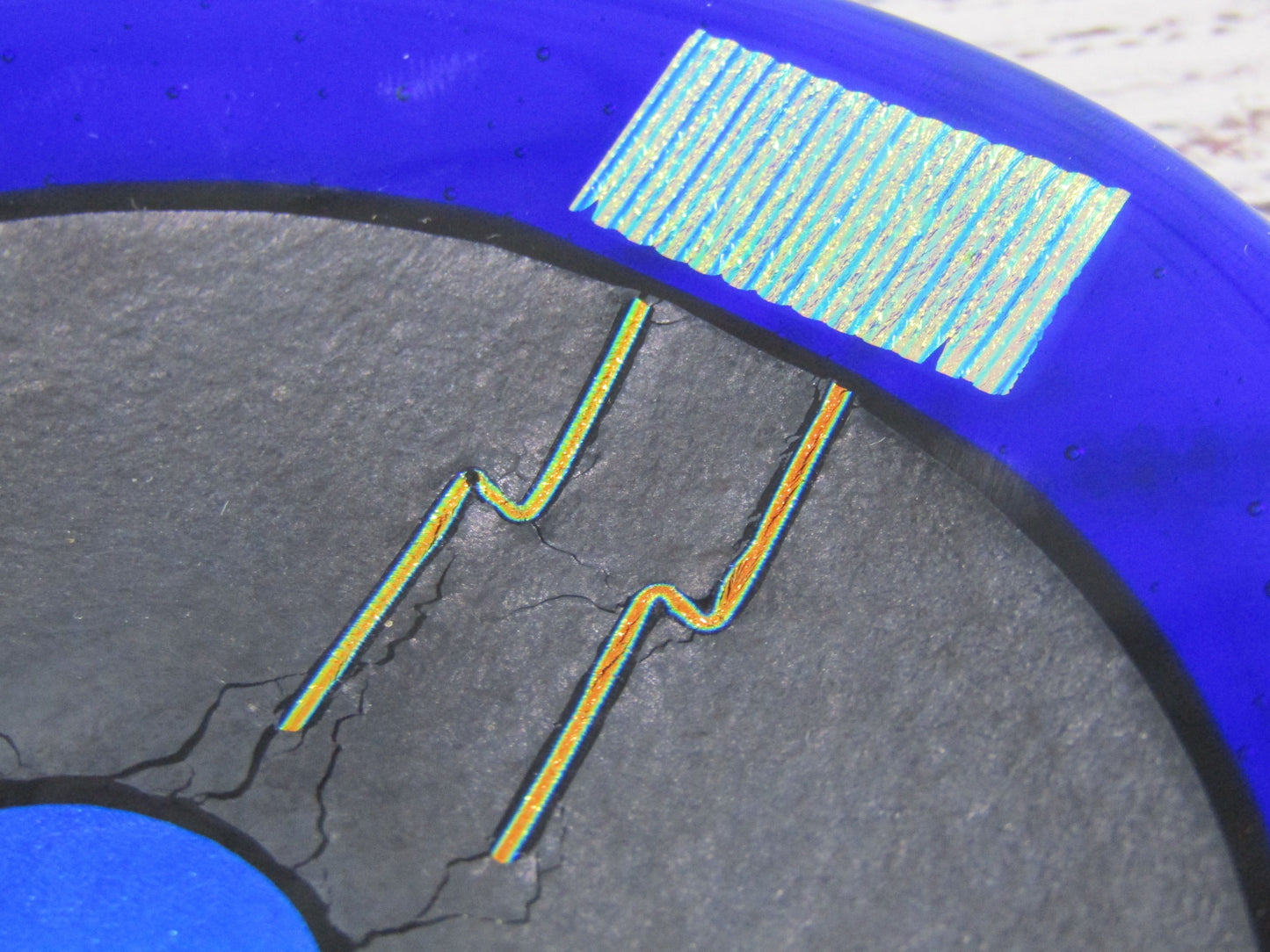Artist Signed Cobalt Blue Dichroic Glass Retro Geometric Trinket Plate