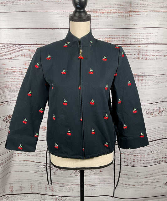 St. John Sport Embroidered Cherries So Cherry Zip Jacket Multicolor M