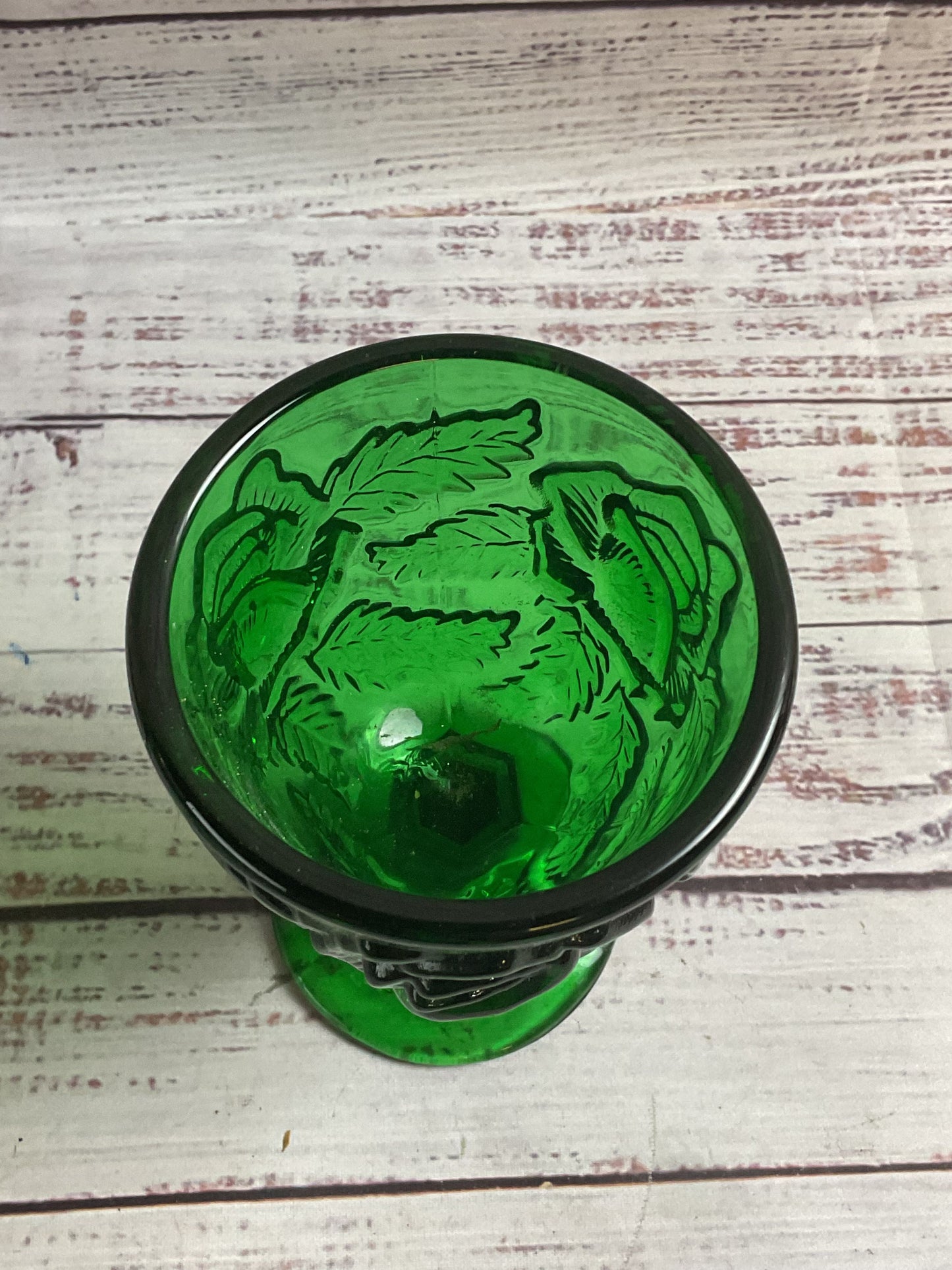 Vintage Madonna Inn Green Glass Rose Wine Goblet
