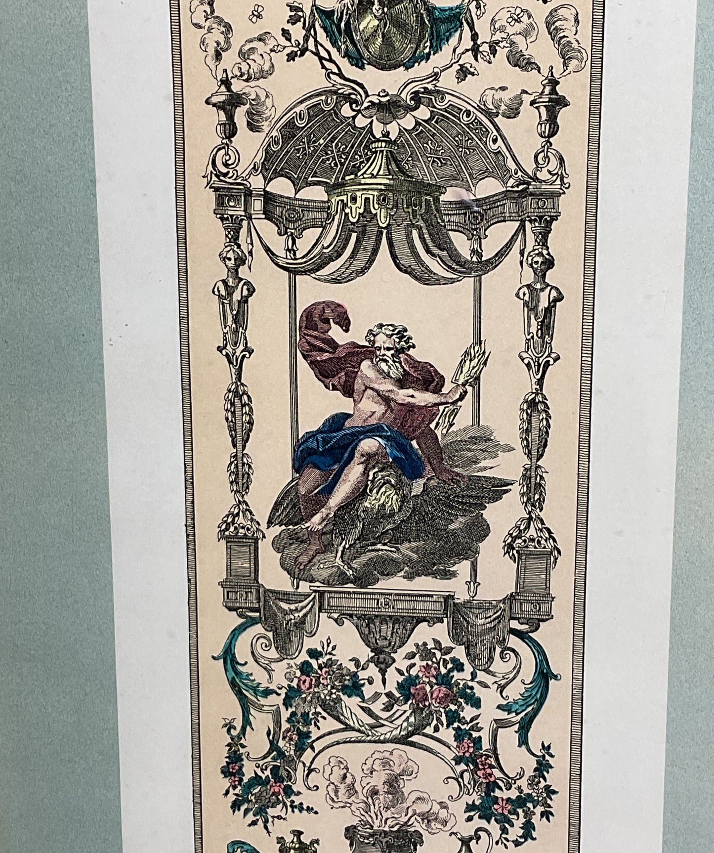 Vintage French Rococo Jupiter with Bull Claude Audran Lithograph Framed Print
