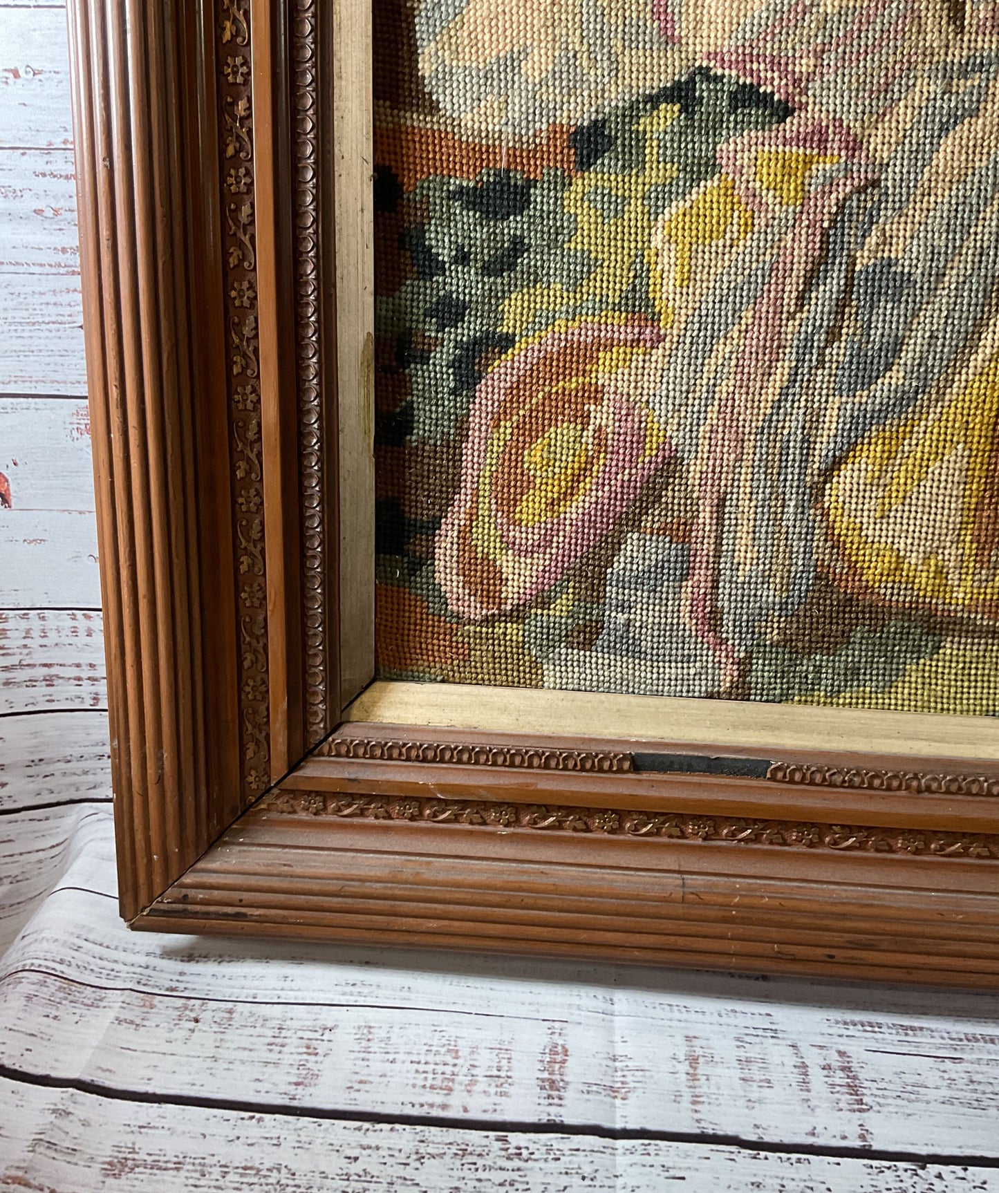 Antique MARGOT Made in France Tapestry Needlework Framed