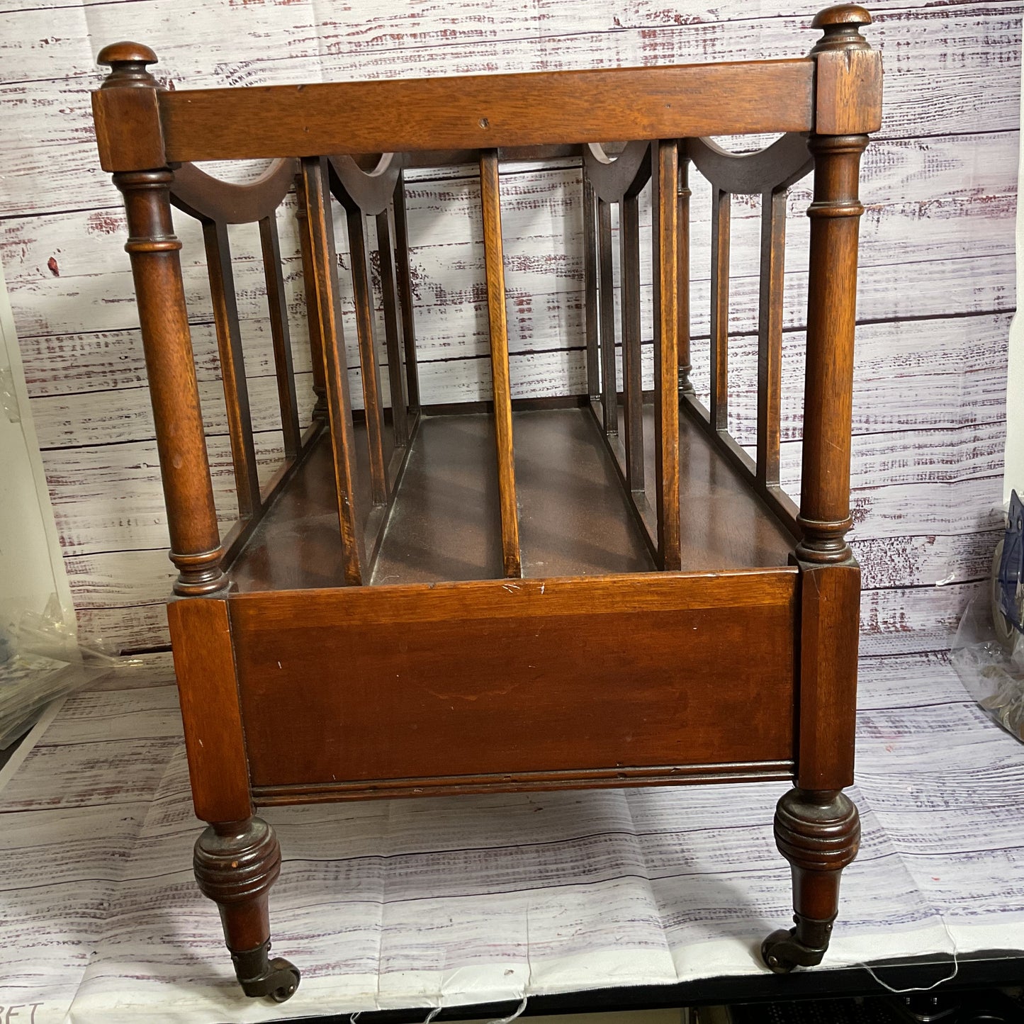 ANTIQUE Eng. Canterbury Mahogany Magazine Rack with Drawer- 20" x 19.5" x 13.75"