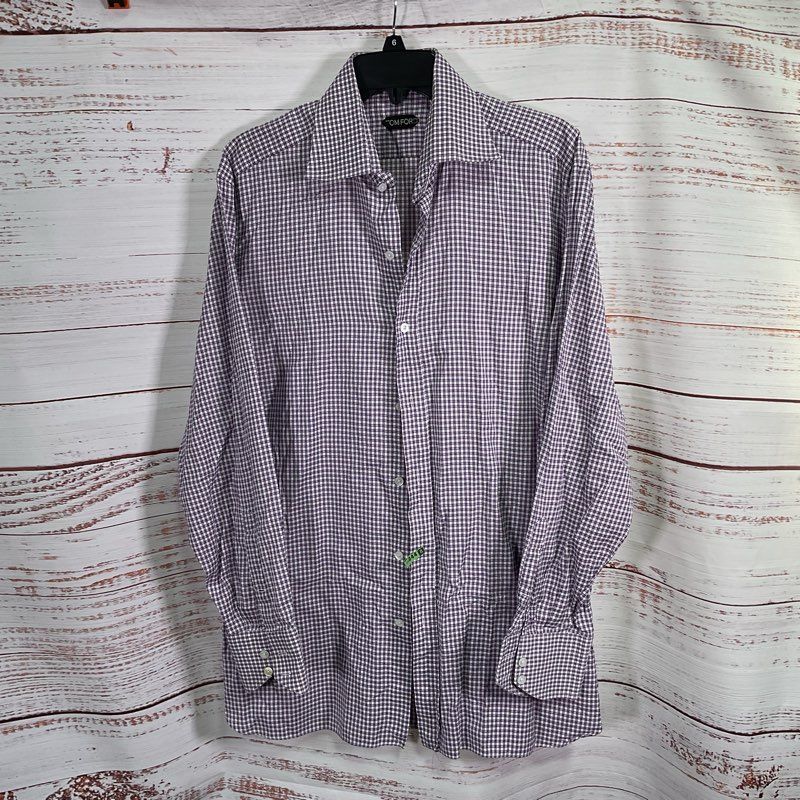 Tom Ford Purple Plaid Button Up Dress Shirt - Size 43/17