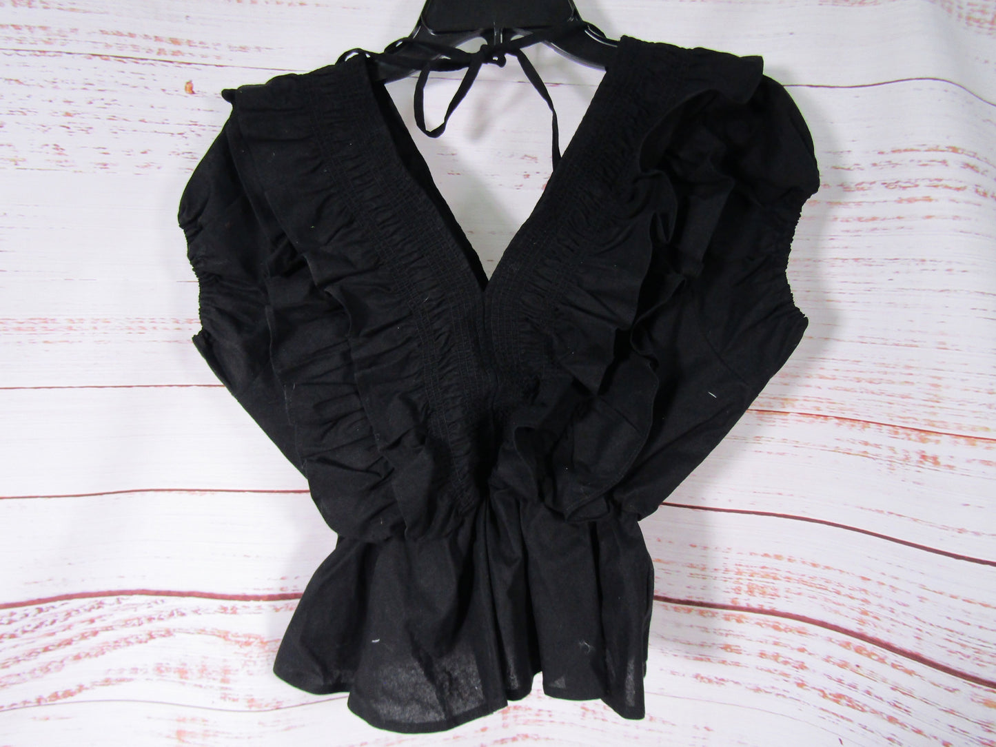 Moussy Women's Black Shirring Ruffle Peplum Blouse Size S
