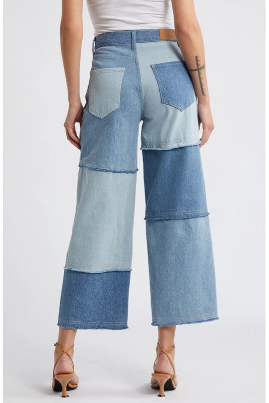NWT Rails Getty Crop Light Indigo Patchwork High Rise Cropped Wide Leg Jeans 24
