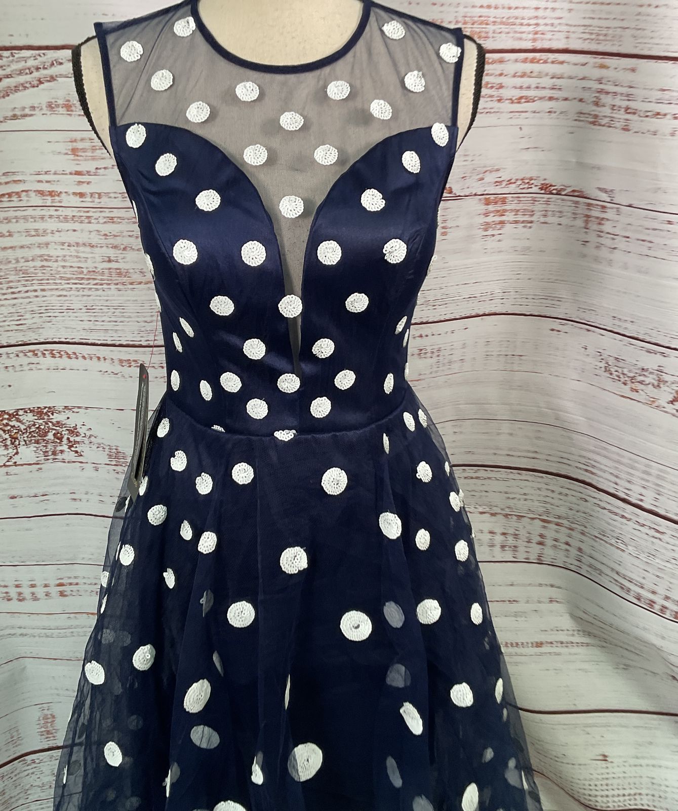 Bebe Tulle High Low Polka Dot Gown Blue 4