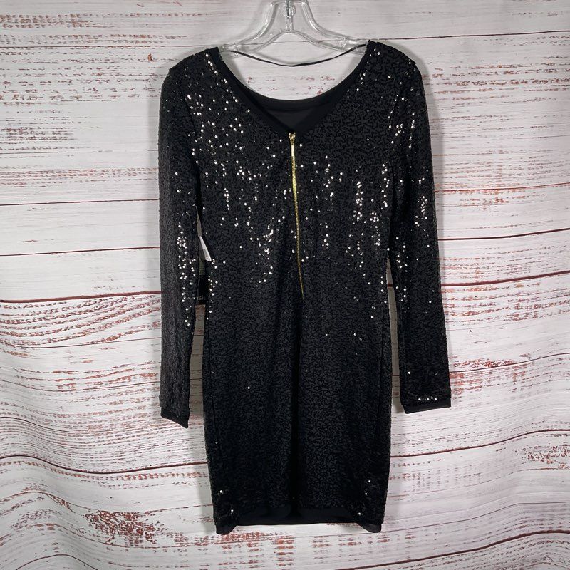 NWT Kensie Black Sequin Long Sleeve Mini Dress - Size S