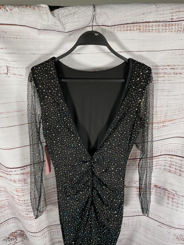 NEW Aqua X Wicked Embellished Twist Maxi Dress Size XS In Black Rhinestones