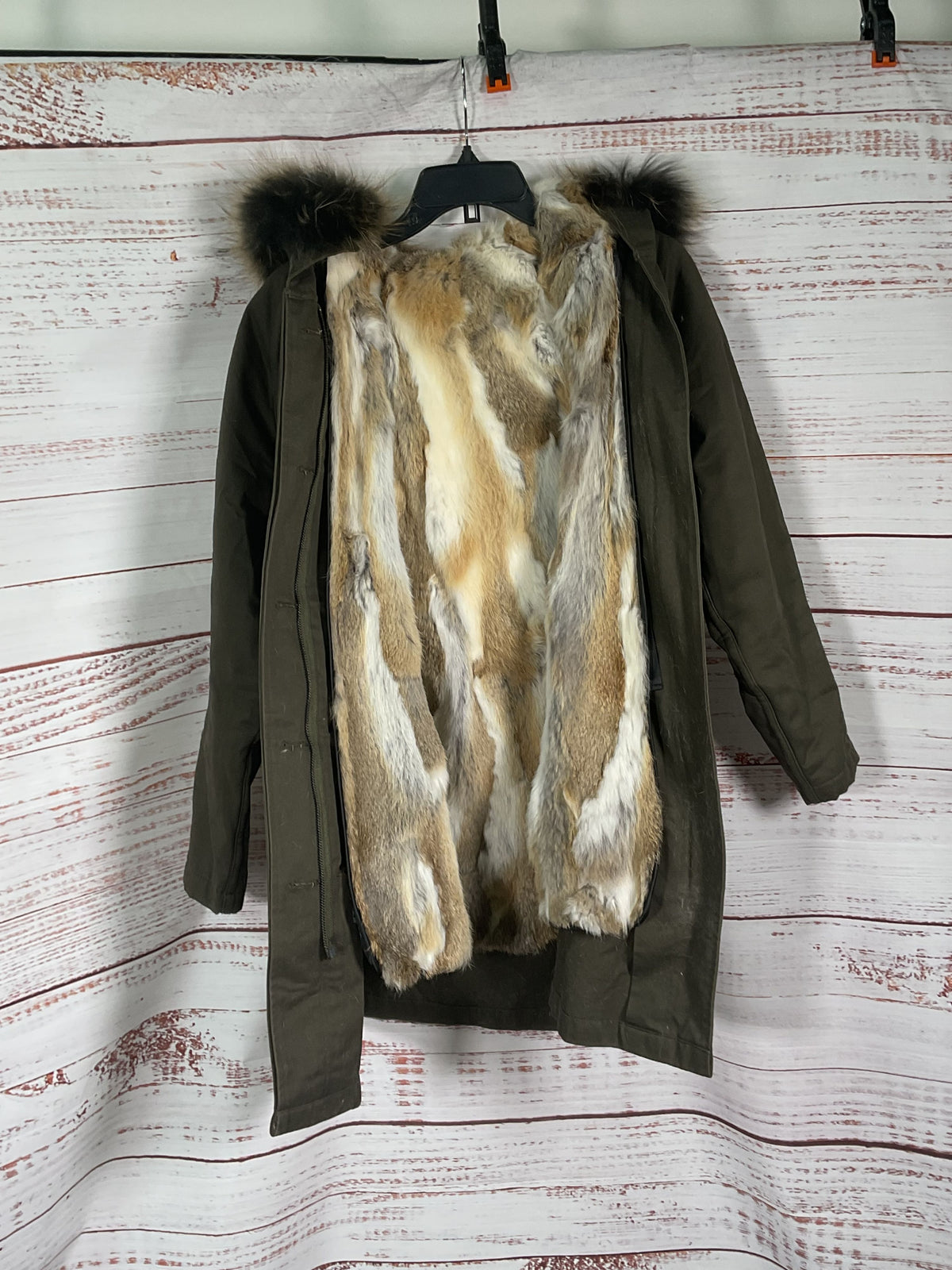 Love Token Olive Fur Lined Hooded Jacket - Size L