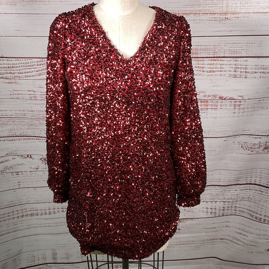 SEZANE Women's Cocktail Sequin Long Sleeve Mini Pullover Dress- SZ 34
