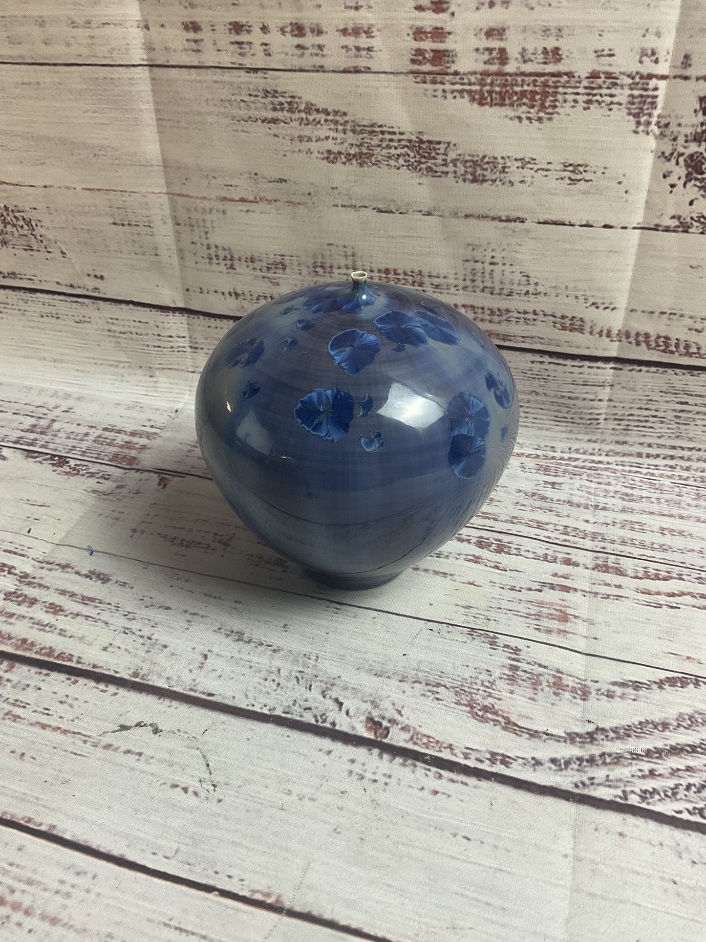 Blue Glazed Floral Signed Incense Vase