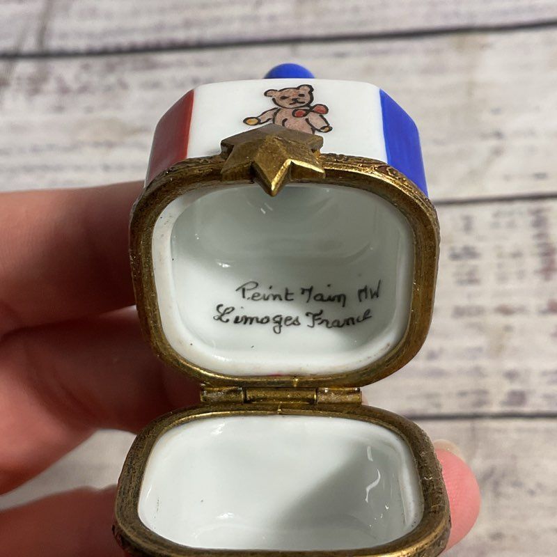 Limoges Peint Main Hand Painted 2" Porcelain Dreidel Trinket Box