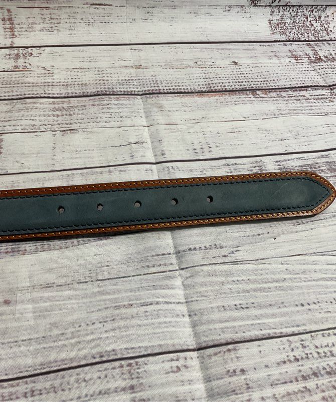 GP & Max Italian Leather Vera Pelle Men's Blue & Brown Leather Belt Size 53