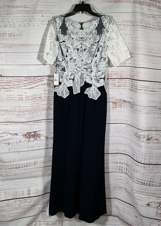 NWT Adrianna Papell Navy blue Embroidered Crepe Gown Dress Size 8 Retail $249