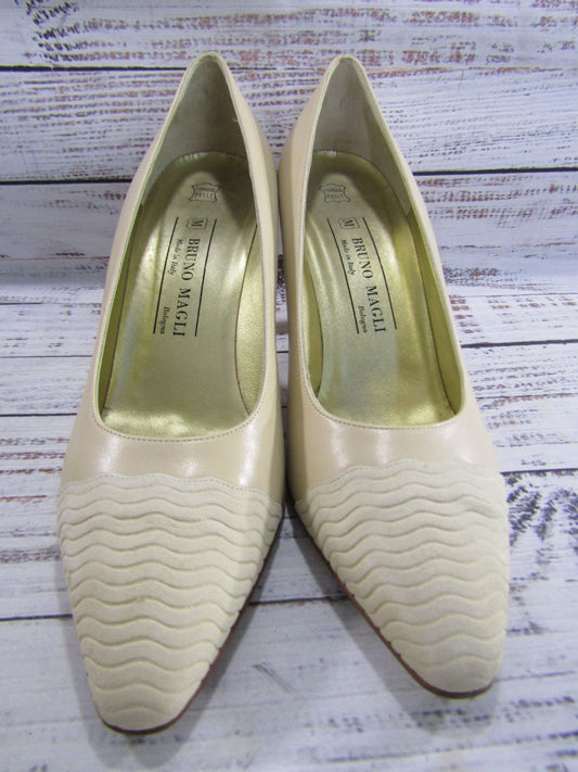 Bruno Magli Women's Beige Leather Pumps Size 9.5 Made in Italy
