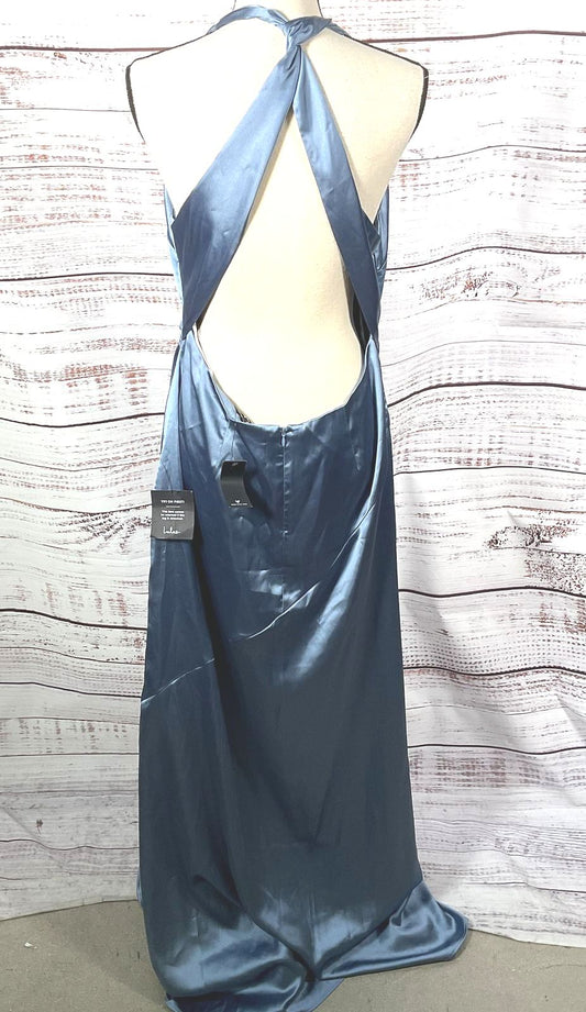 Lulus Purely Elegant Satin Twist-Back Maxi Dress Slate Blue XL