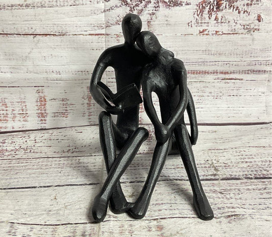 Wudkey Cast Iron 5" Romantic Couple Reading Bookend Black
